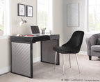 Drift Upholstered Desk - Black Steel, Black MDF, Silver Velvet