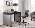 Drift Upholstered Desk - Black Steel, Black MDF, Silver Velvet