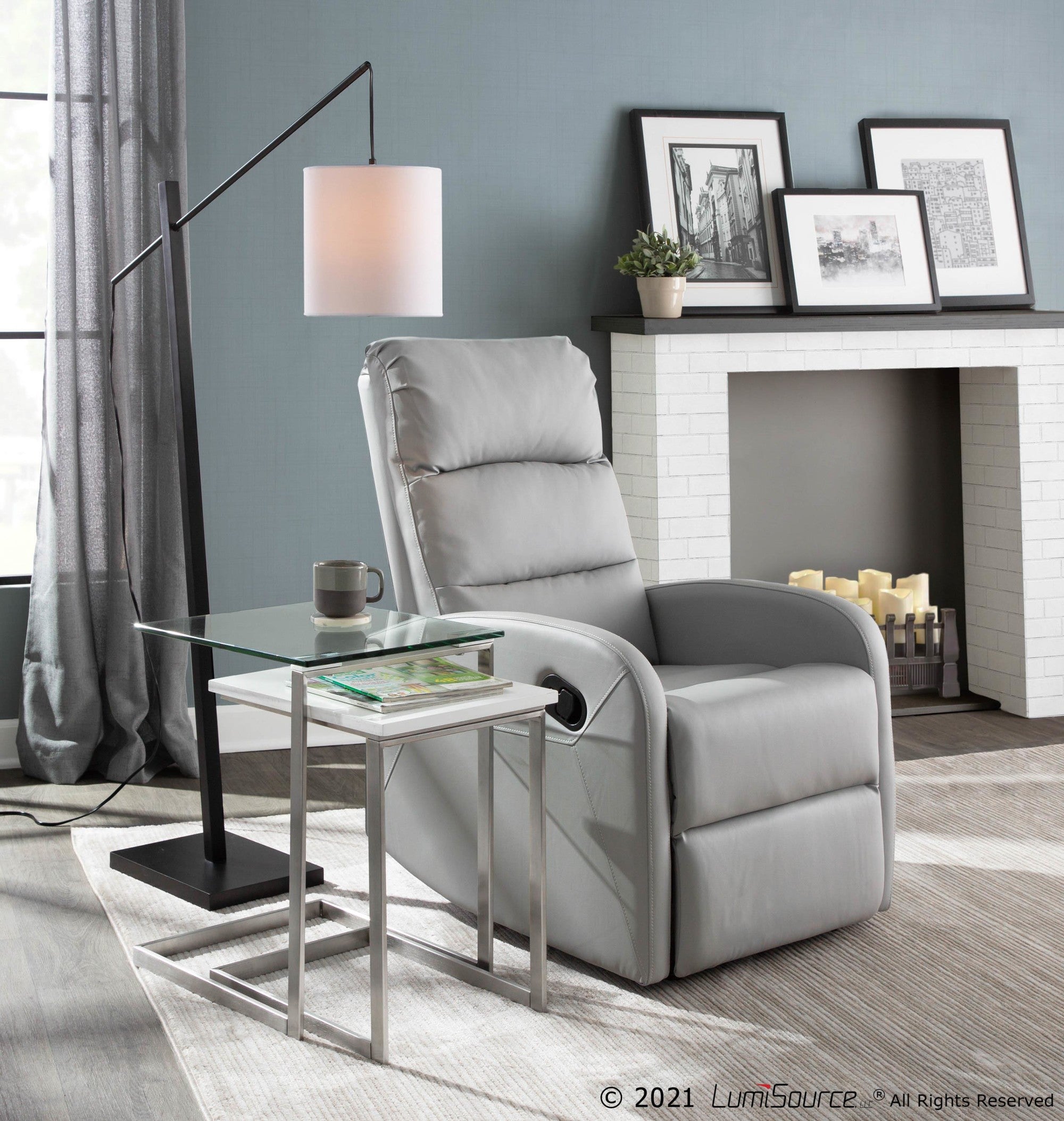 Arturo Floor Lamp - Black Wood, Black Steel, Grey Fabric