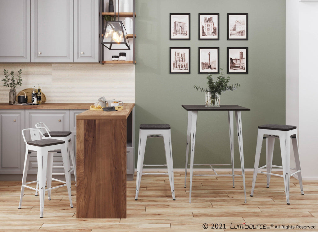 Oregon 30" Fixed-Height Barstool - Set of 2 - Vintage White Metal, Espresso Bamboo