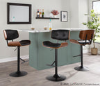 Lombardi Adjustable Barstool - Black Metal, Walnut Wood, Black PU