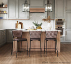 Braided Tania 24" Fixed-Height Counter Stool - Set of 2 - Black Metal, Grey PU, Light Brown Fabric