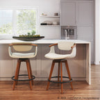 Oracle 26" Fixed-Height Counter Stool - Walnut Bamboo, Black Metal, Cream PU