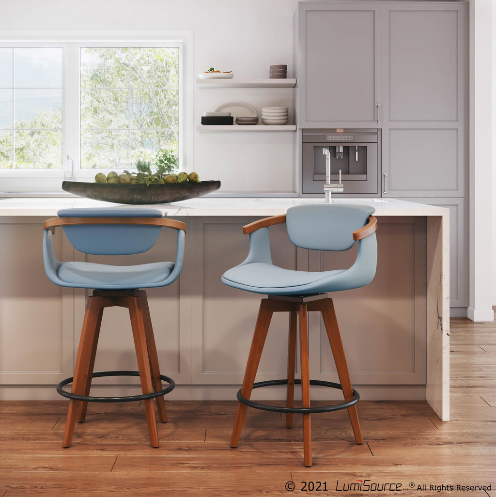 Oracle 26" Fixed-Height Counter Stool - Walnut Bamboo, Black Metal, Grey PU