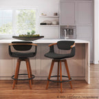 Oracle 26" Fixed-Height Counter Stool - Walnut Bamboo, Black Metal, Black PU