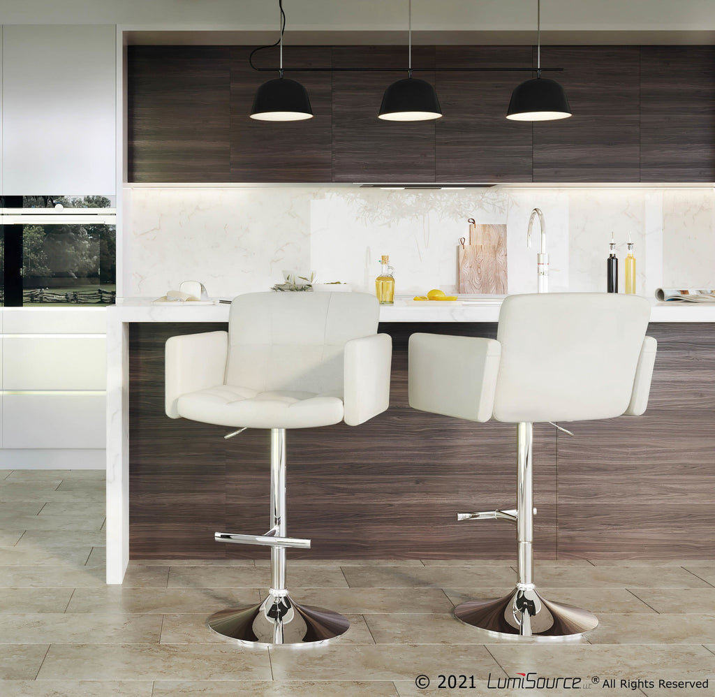 Stout Adjustable Barstool - Chrome, White PU