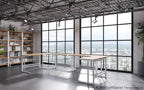 Roman Office Desk - L Shaped Set - White Metal, Natural Bamboo