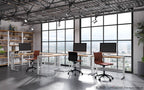 Roman Office Desk - L Shaped Set - White Metal, Natural Bamboo