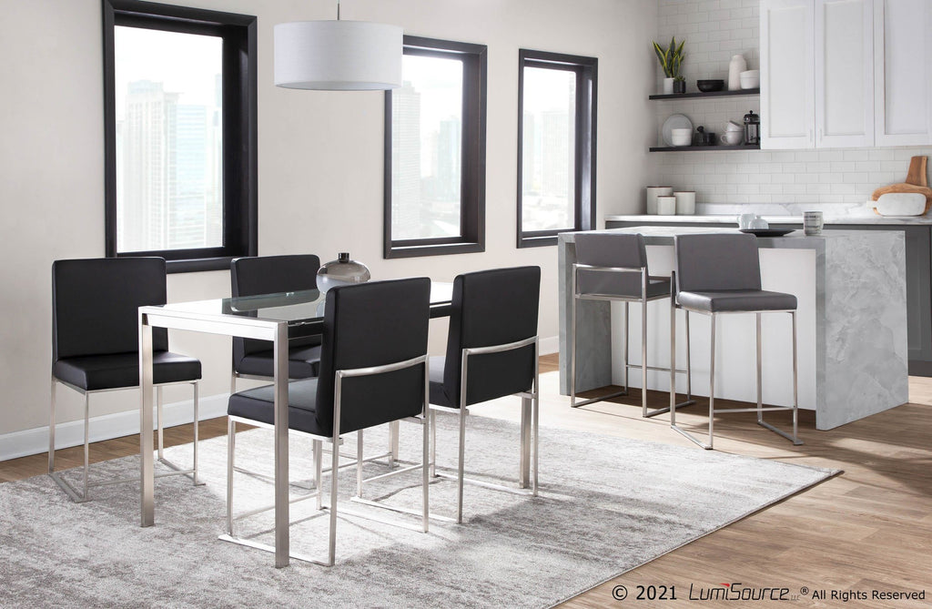 Fuji Dinette Table - Brushed Stainless Steel, Clear Glass
