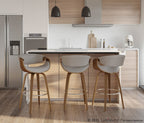 Curvini 30'' Fixed-Height Barstool - Set of 2 - Walnut Wood, Grey Fabric, Chrome