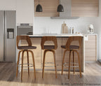 Trilogy 30" Fixed-Height Barstool - Set of 2 - Walnut Wood, Brown PU, Chrome