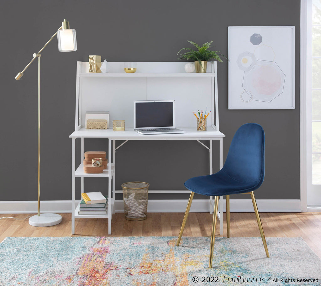 Geo Shelf Desk - White Steel, White MDF