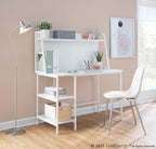 Geo Shelf Desk - White Steel, White MDF