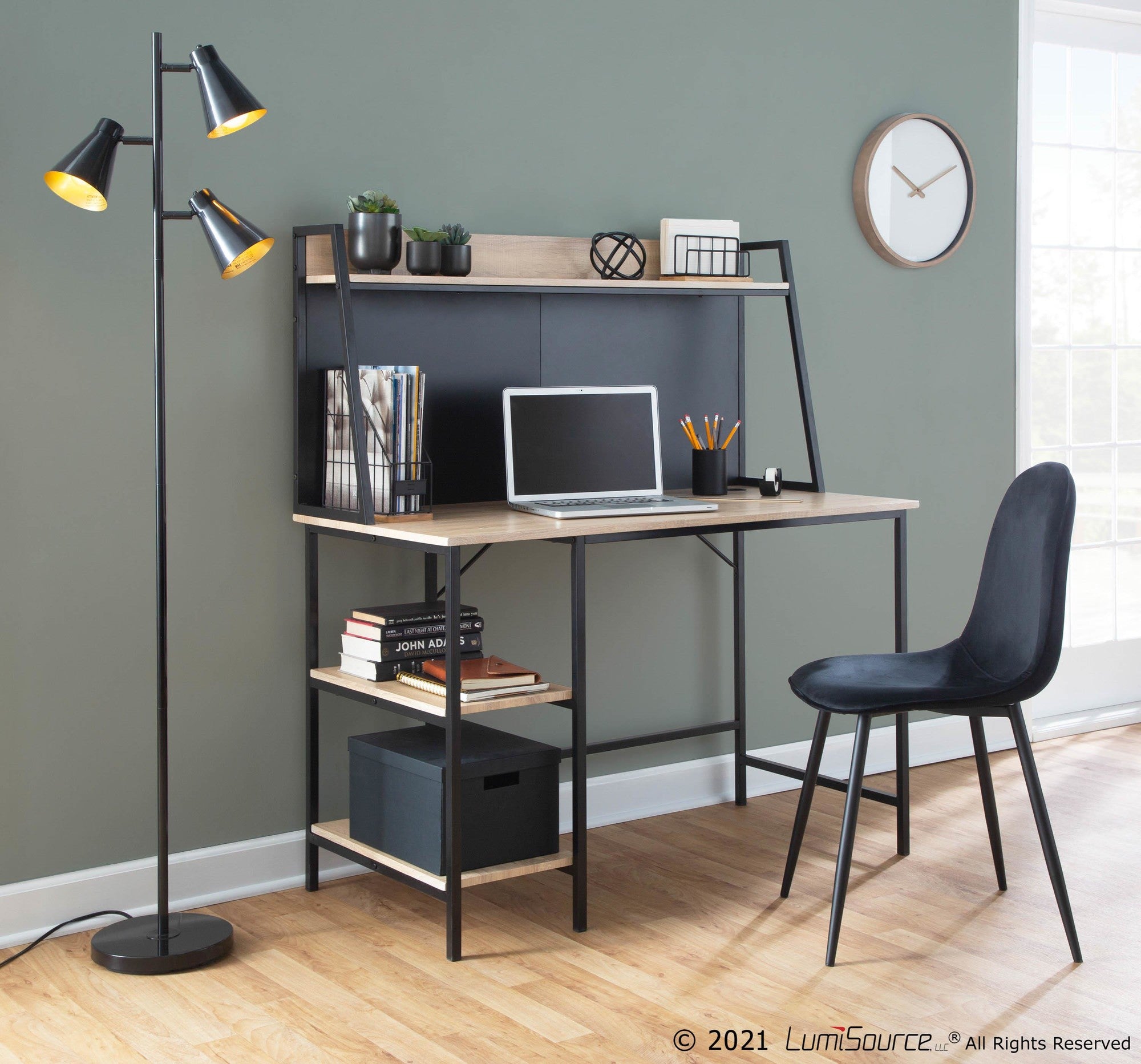Geo Shelf Desk - Black Steel, Natural MDF