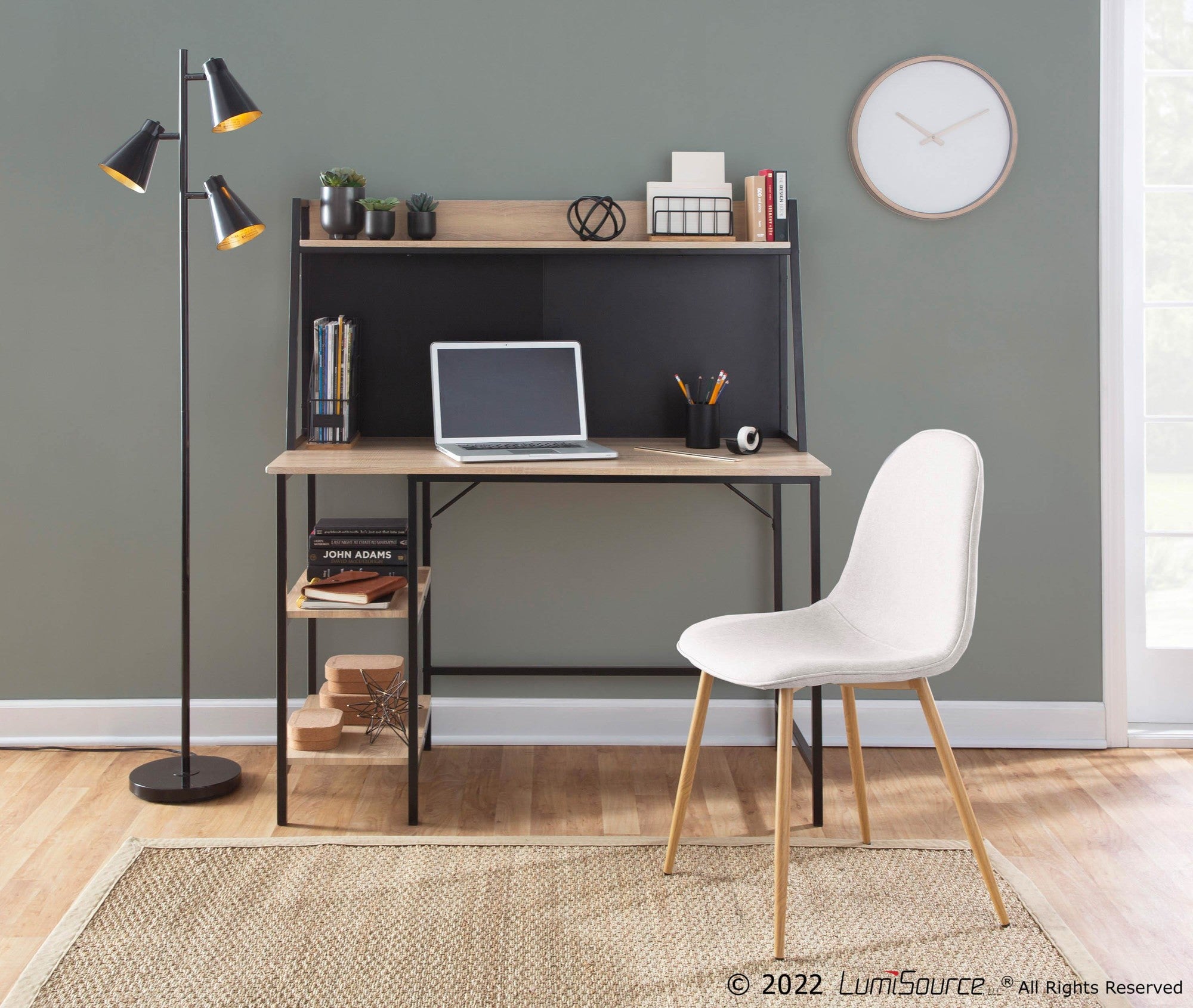 Geo Shelf Desk - Black Steel, Natural MDF