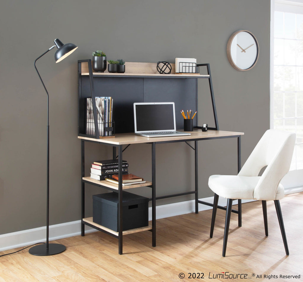 Geo Shelf Desk - Black Steel, Natural MDF