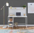 Geo Shelf Desk - White Steel, White MDF