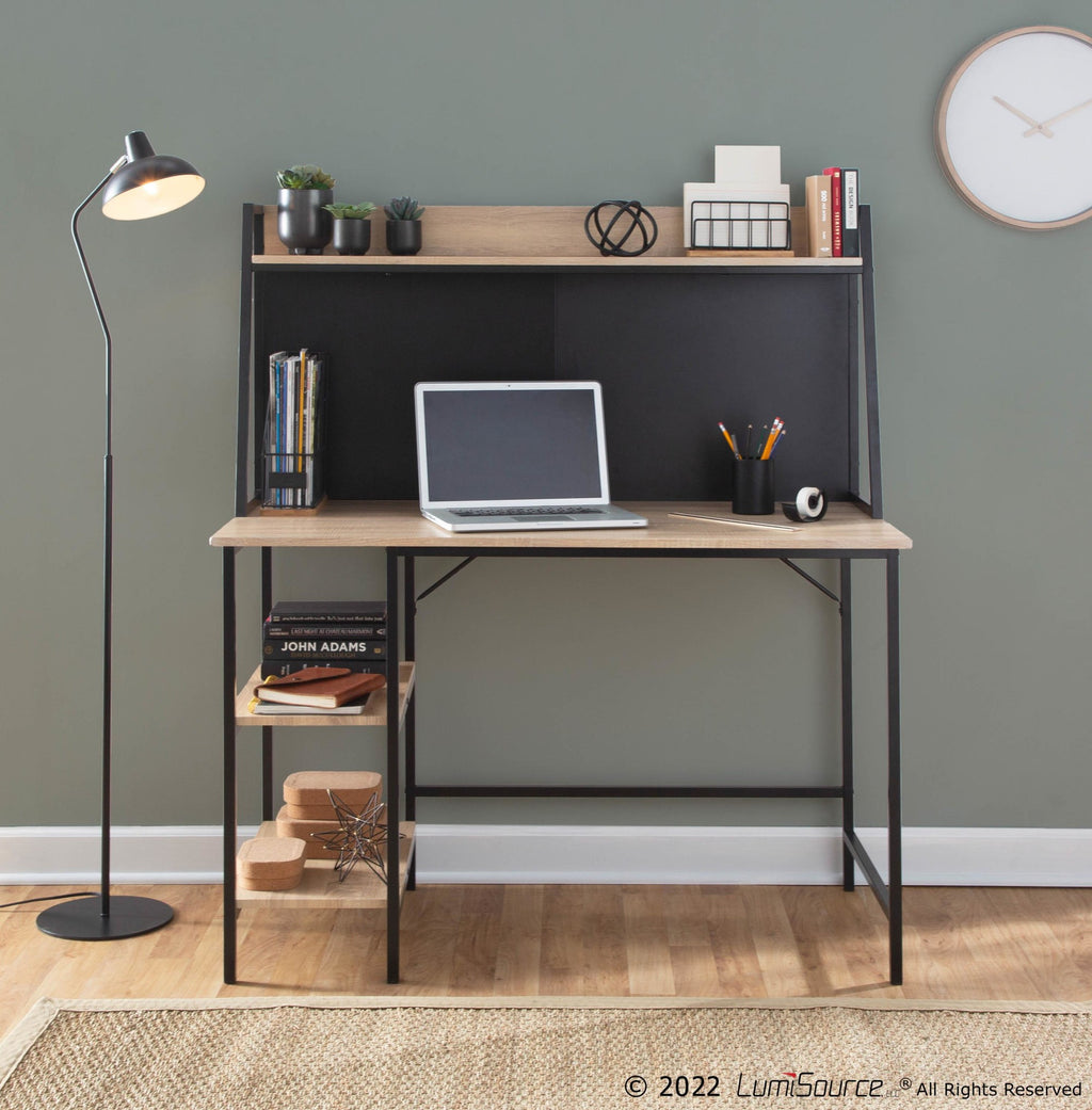 Geo Shelf Desk - Black Steel, Natural MDF
