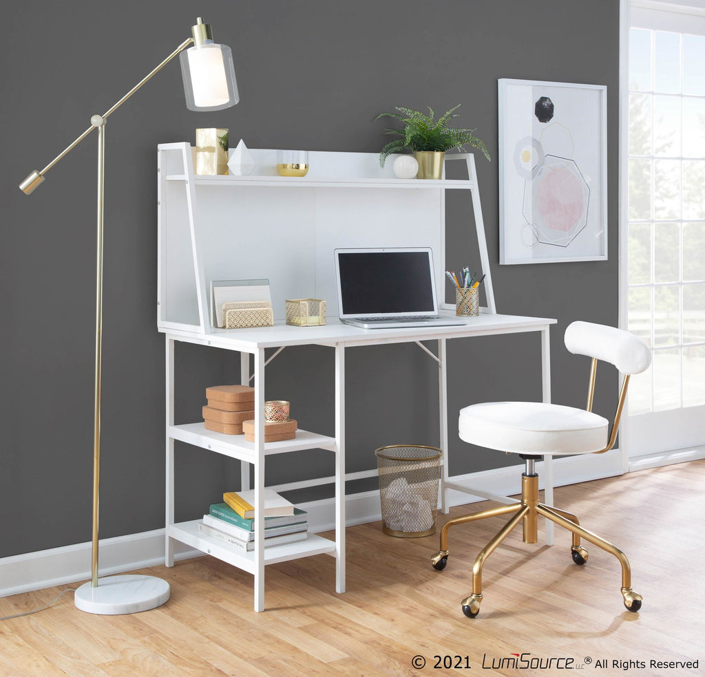 Geo Shelf Desk - White Steel, White MDF