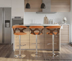 Gardenia Adjustable Barstool - Chrome Metal, Walnut Wood, Teal Fabric