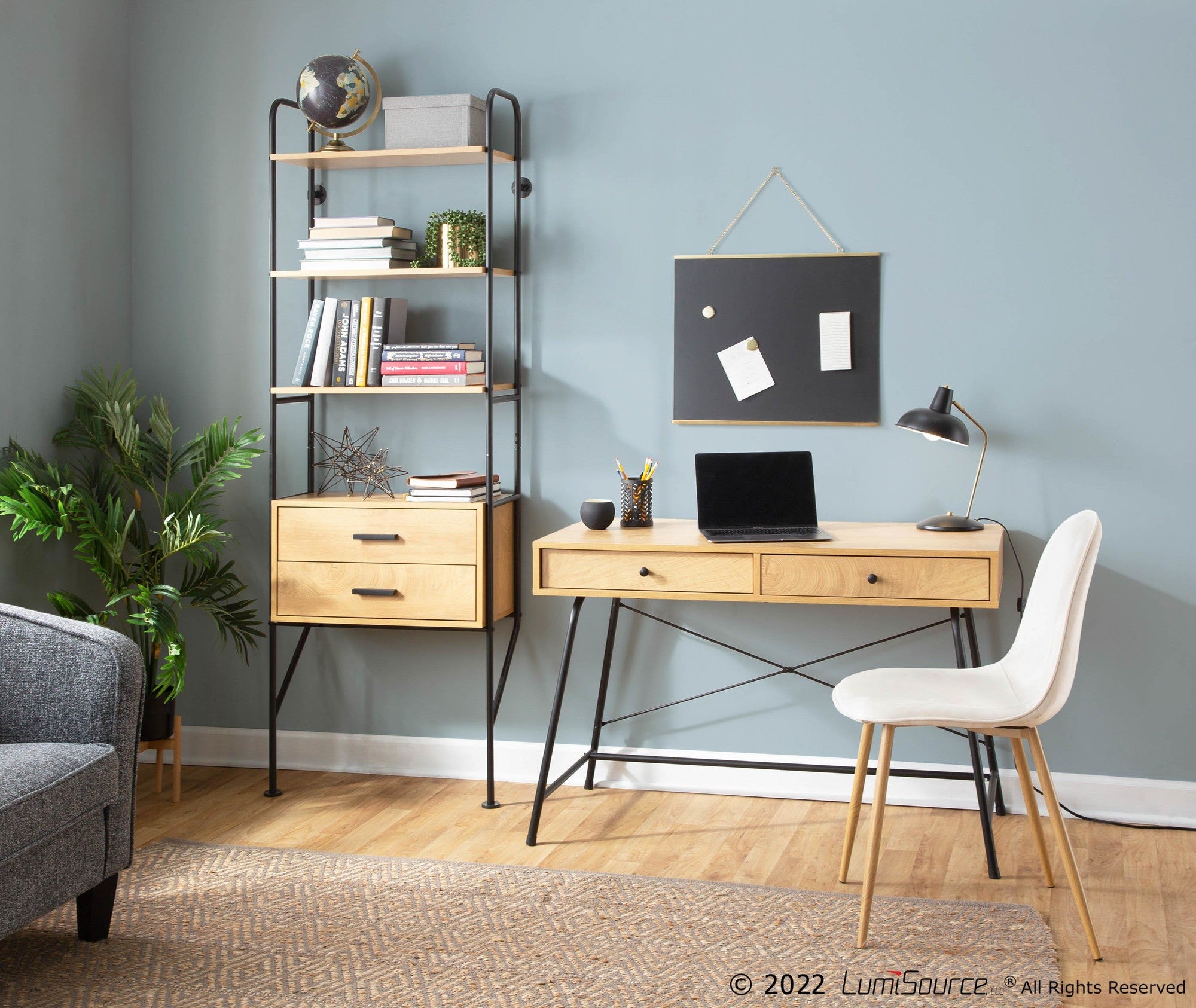 Lean Bookcase - Black Metal, Brown Wood