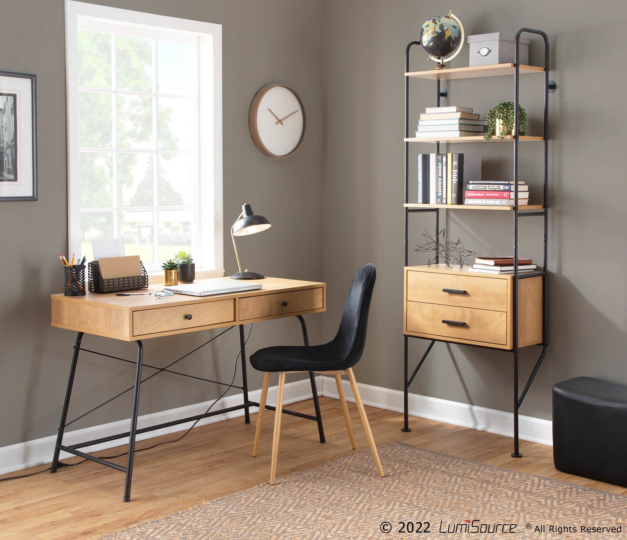 Lean Bookcase - Black Metal, Brown Wood