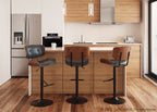 Lombardi Adjustable Barstool - Black Metal, Walnut Wood, Grey PU