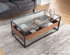 Display Coffee Table - Black Steel, Walnut Wood, Clear Glass