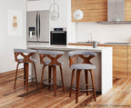 Gardenia 26" Fixed-Height Counter Stool - Set of 2 - Walnut Wood, Light Grey Fabric, Chrome