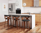 Gardenia 26" Fixed-Height Counter Stool - Set of 2 - Walnut Wood, Charcoal Fabric, Chrome