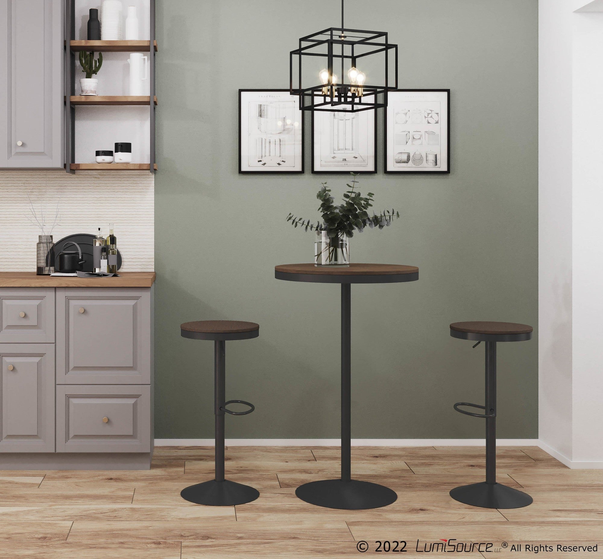 Dakota Bar Table - Grey Metal, Brown Bamboo