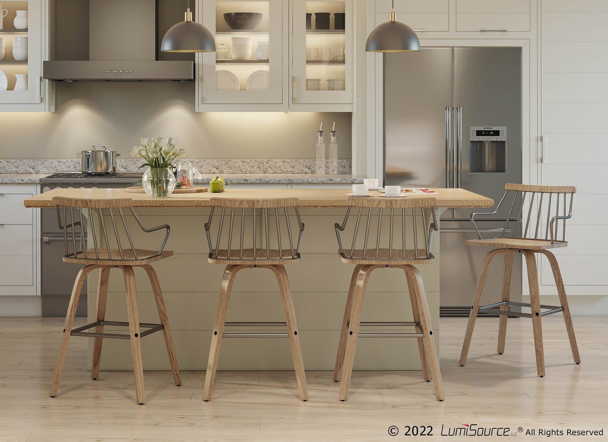 Preston 26" Fixed-Height Counter Stool - Whitewashed Wood, Antique Copper Metal