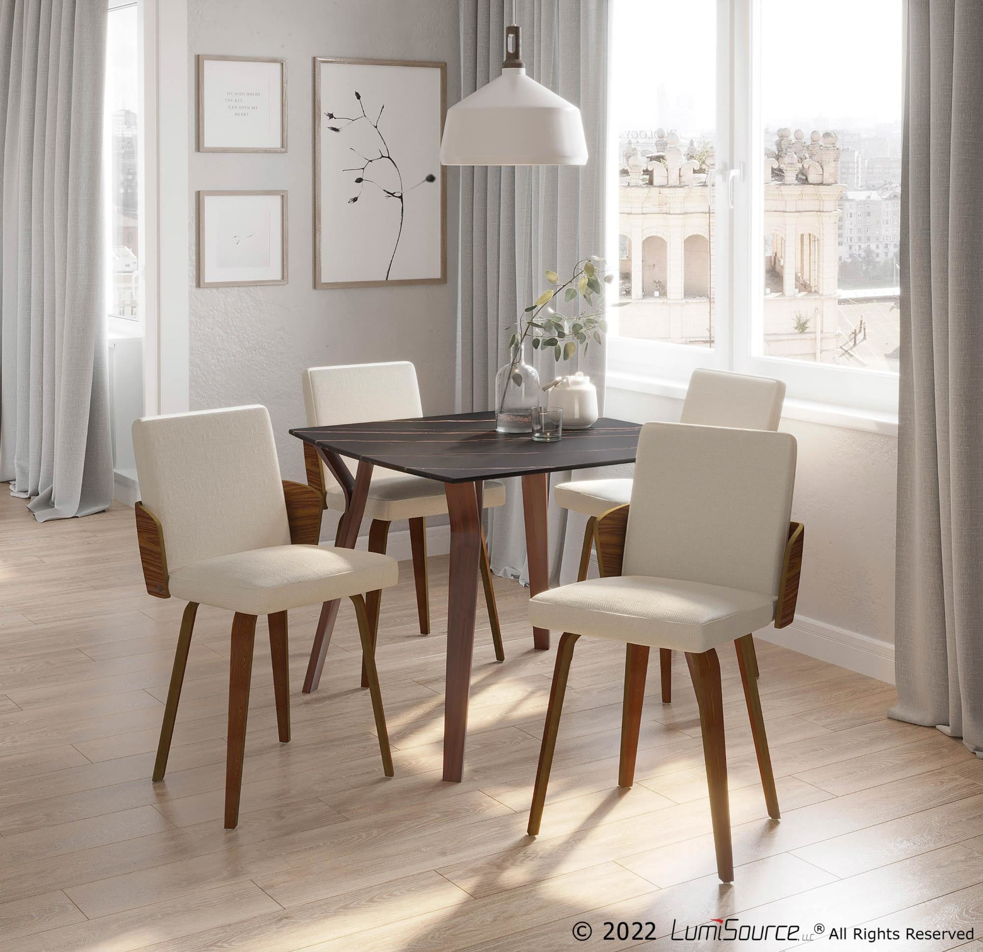 Folia Dinette Table - Walnut Wood, Black Textured Marble