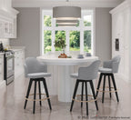 Ahoy 26" Fixed-Height Counter Stool - Set of 2 - Black Wood, Gold Metal, Light Grey Fabric