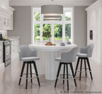 Ahoy 26" Fixed-Height Counter Stool - Set of 2 - Black Wood, Chrome, Light Grey Fabric