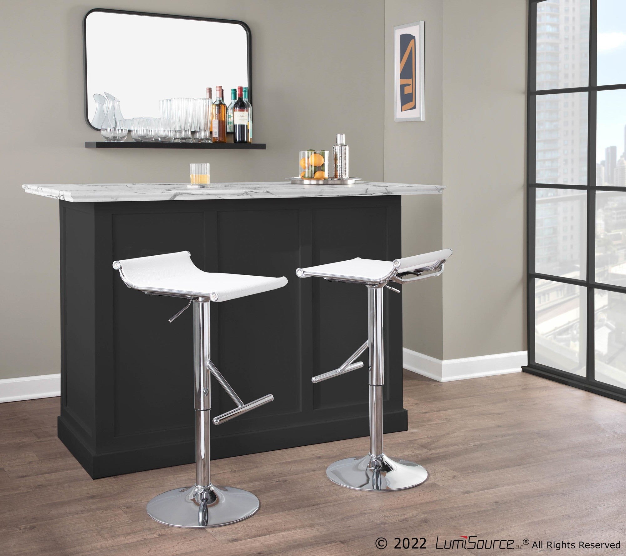 Mirage Ale Adjustable Barstool - Chrome, White Mesh