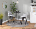 Ahoy 26" Fixed-Height Counter Stool - Set of 2 - Black Wood, Gold Metal, Light Grey Fabric