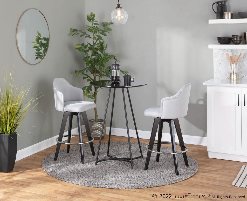 Ahoy 26" Fixed-Height Counter Stool - Set of 2 - Black Wood, Chrome, Light Grey Fabric