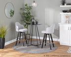Ahoy 26" Fixed-Height Counter Stool - Set of 2 - Black Wood, Chrome, Light Grey Fabric