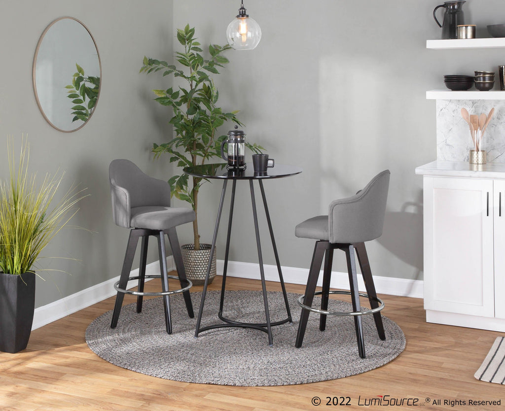 Ahoy 26" Fixed-Height Counter Stool - Set of 2 - Black Wood, Chrome, Grey Fabric