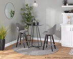 Ahoy 26" Fixed-Height Counter Stool - Set of 2 - Black Wood, Chrome, Grey Fabric