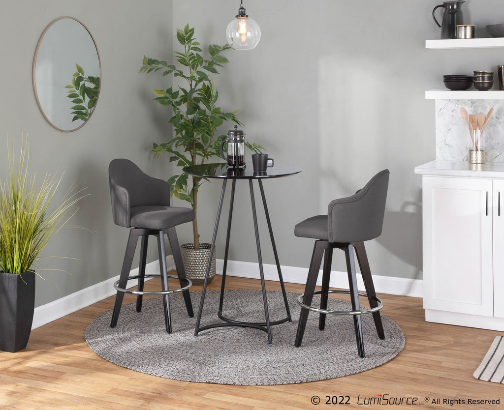 Ahoy 26" Fixed-Height Counter Stool - Set of 2 - Black Wood, Chrome, Charcoal Fabric