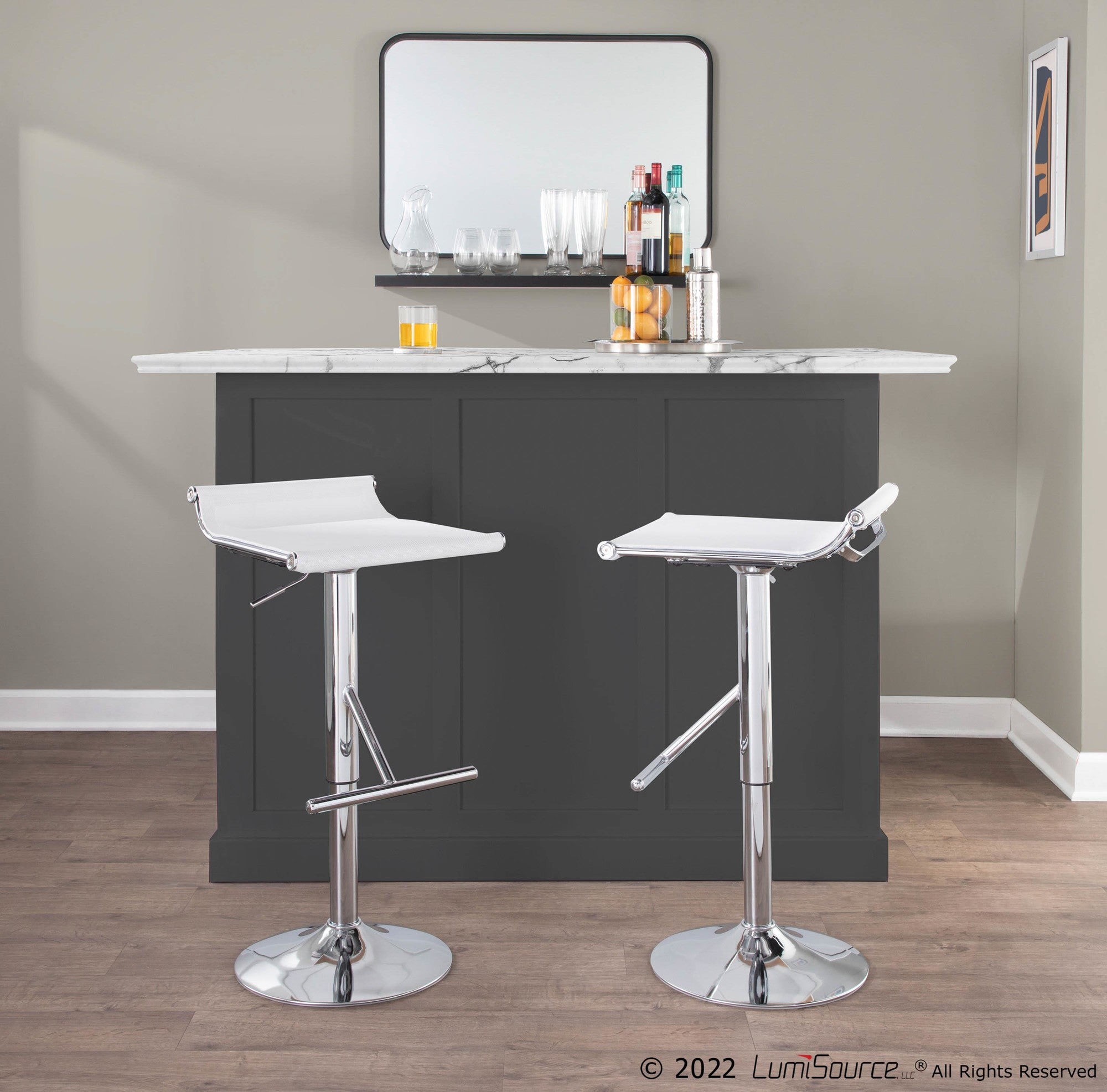 Mirage Ale Adjustable Barstool - Chrome, White Mesh