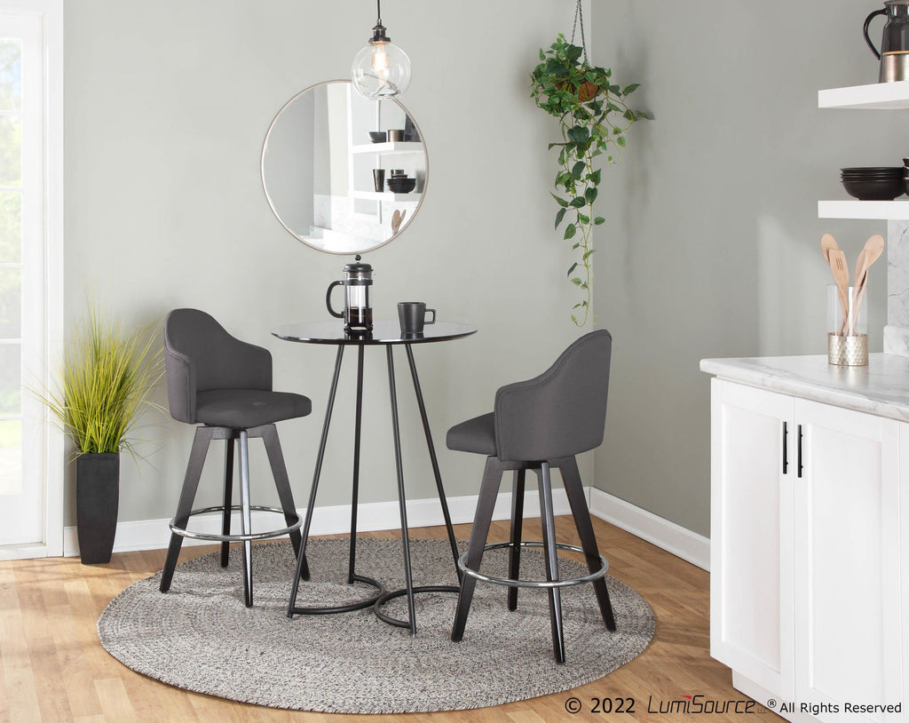 Ahoy 26" Fixed-Height Counter Stool - Set of 2 - Black Wood, Chrome, Charcoal Fabric
