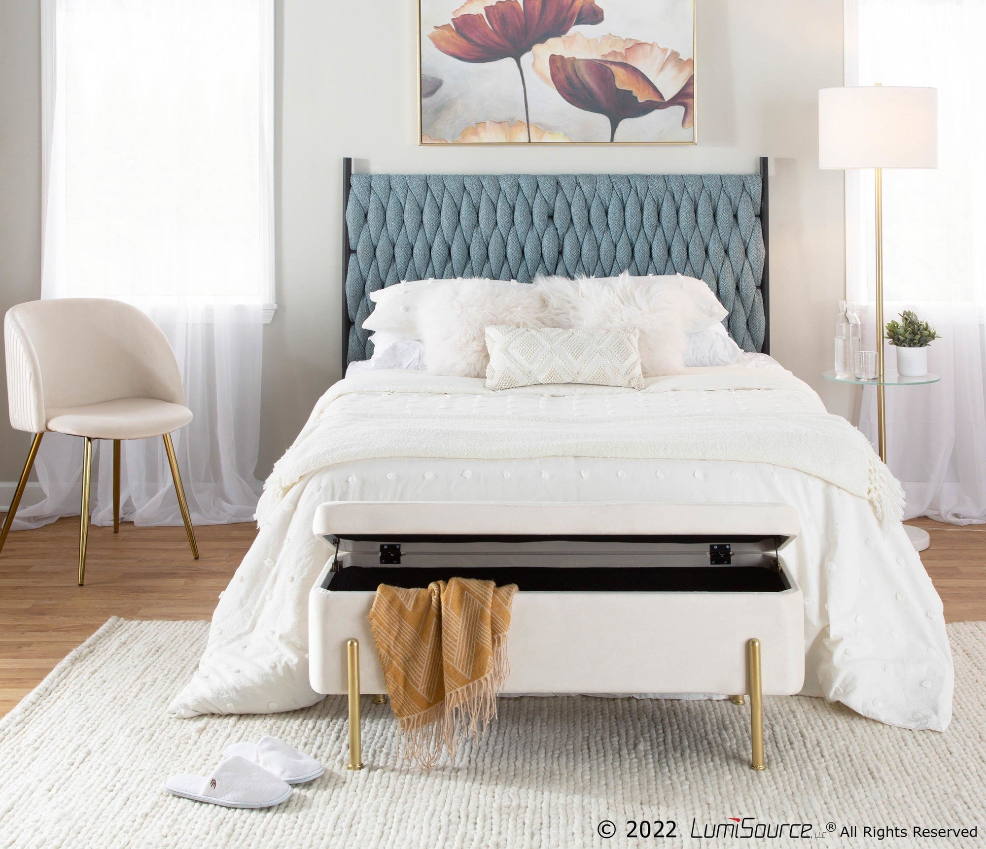 Braided Matisse Headboard - Black Metal, Blue Fabric