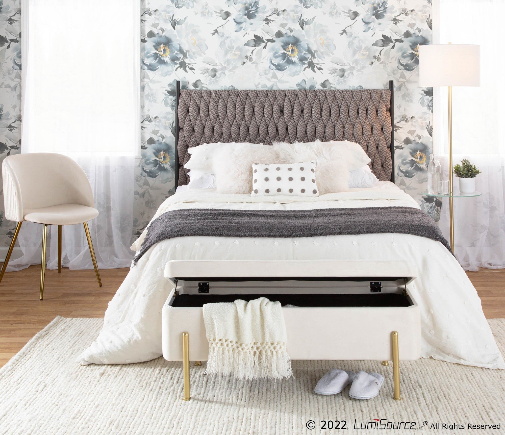 Braided Matisse Headboard - Black Metal, Grey Fabric