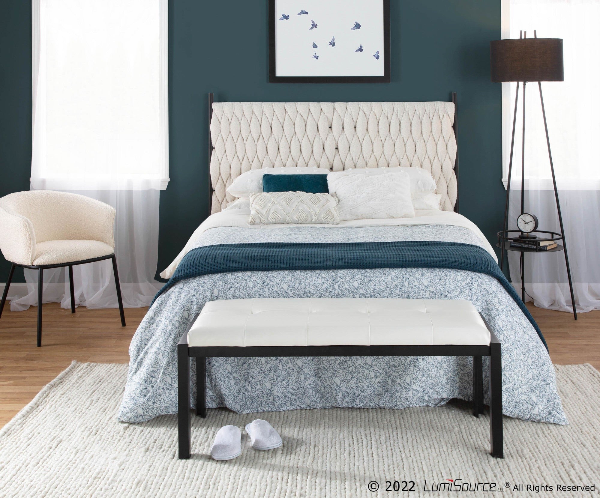Braided Matisse Headboard - Black Metal, Cream Sherpa Fabric