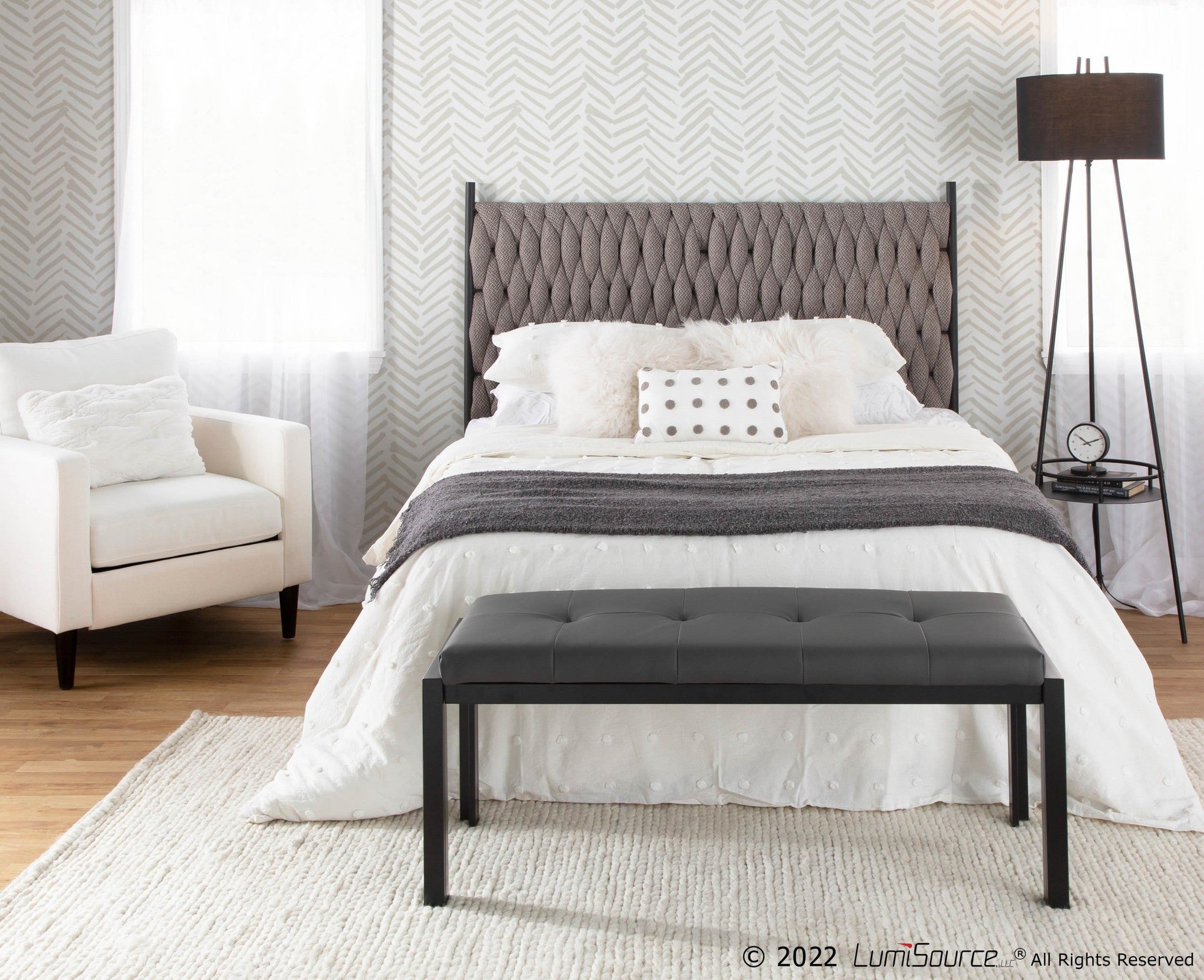 Braided Matisse Headboard - Black Metal, Grey Fabric