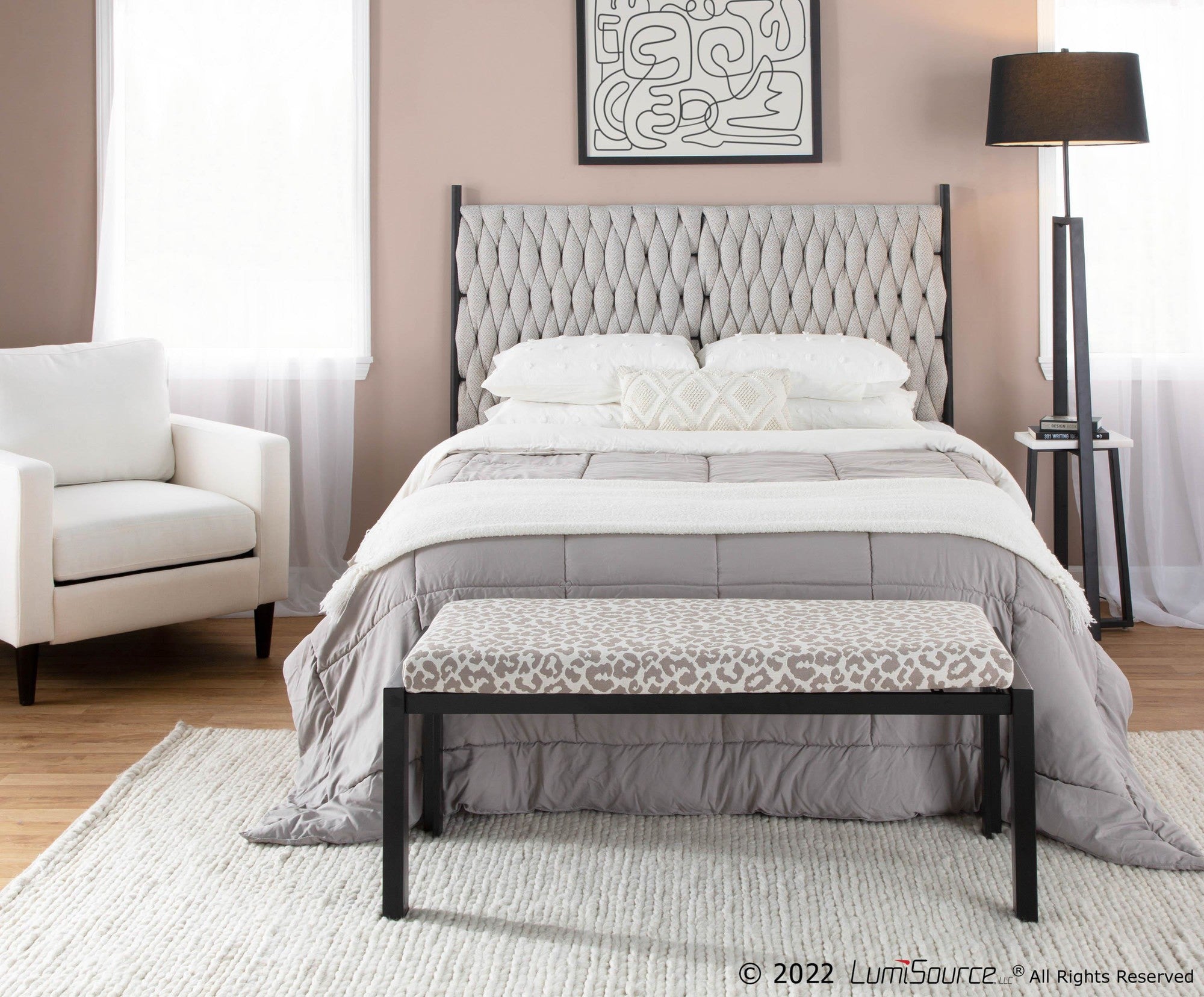 Braided Matisse Headboard - Black Metal, Cream Fabric