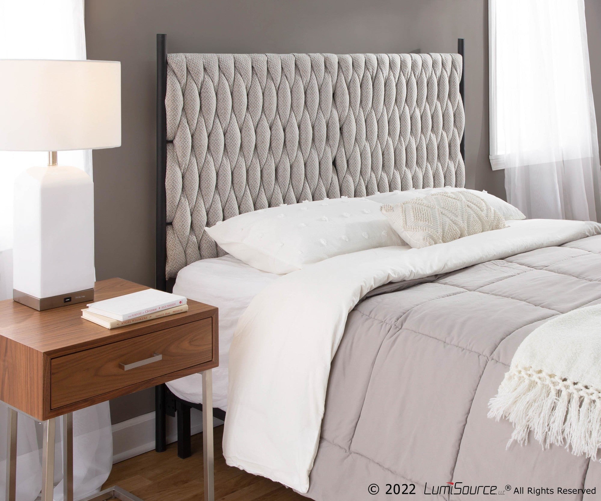 Braided Matisse Headboard - Black Metal, Cream Fabric